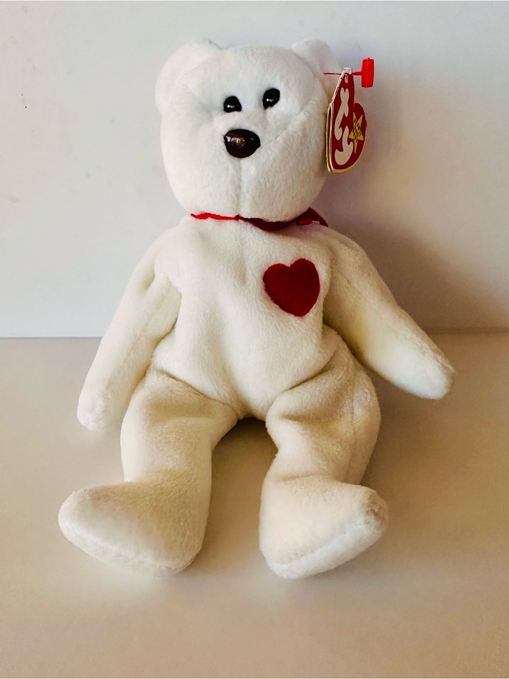 TY Beanie Baby Valentino White Bear Red Heart Vintage Plush With Tags